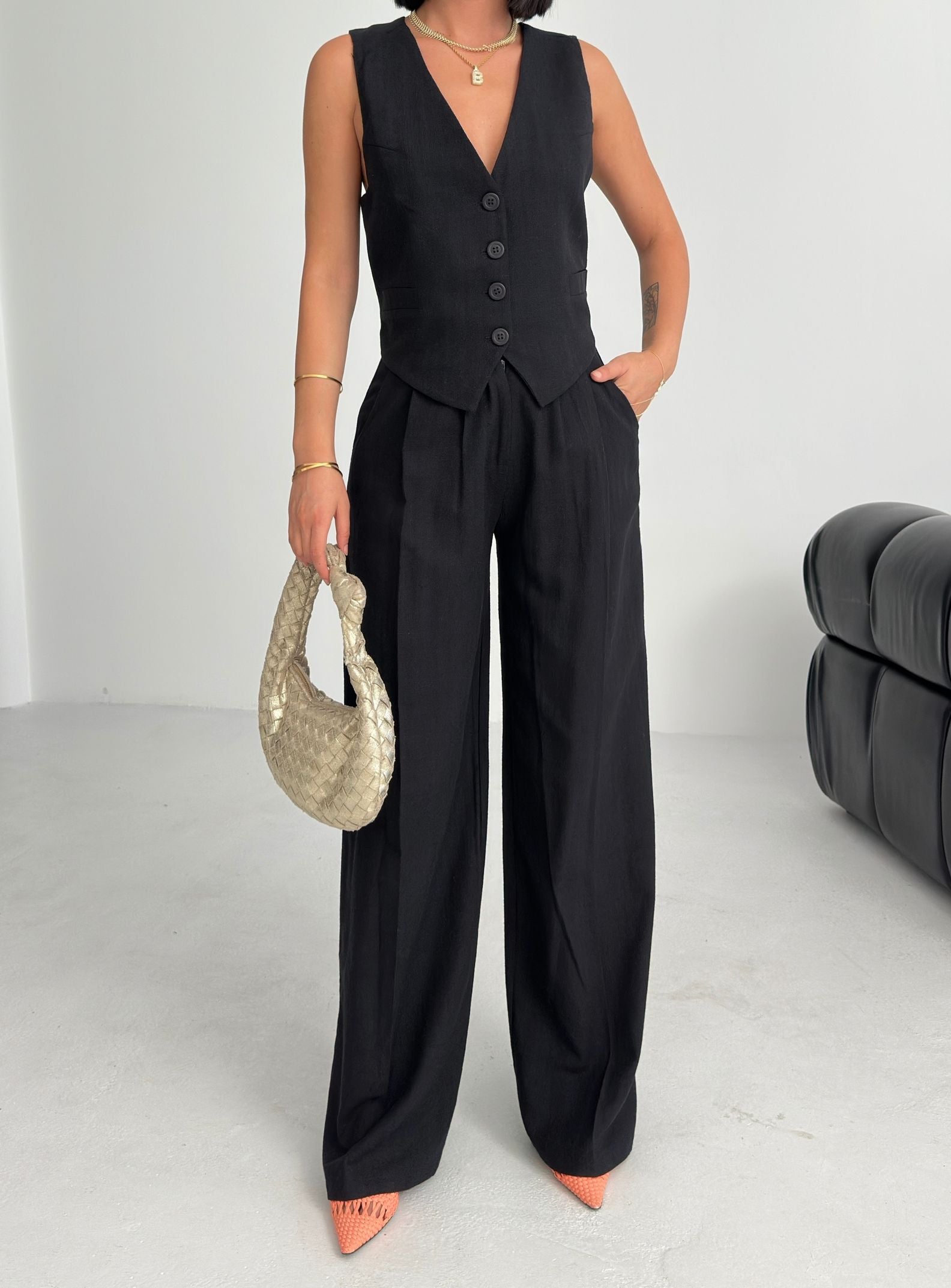 Two Piece Set- Black Top + Pants